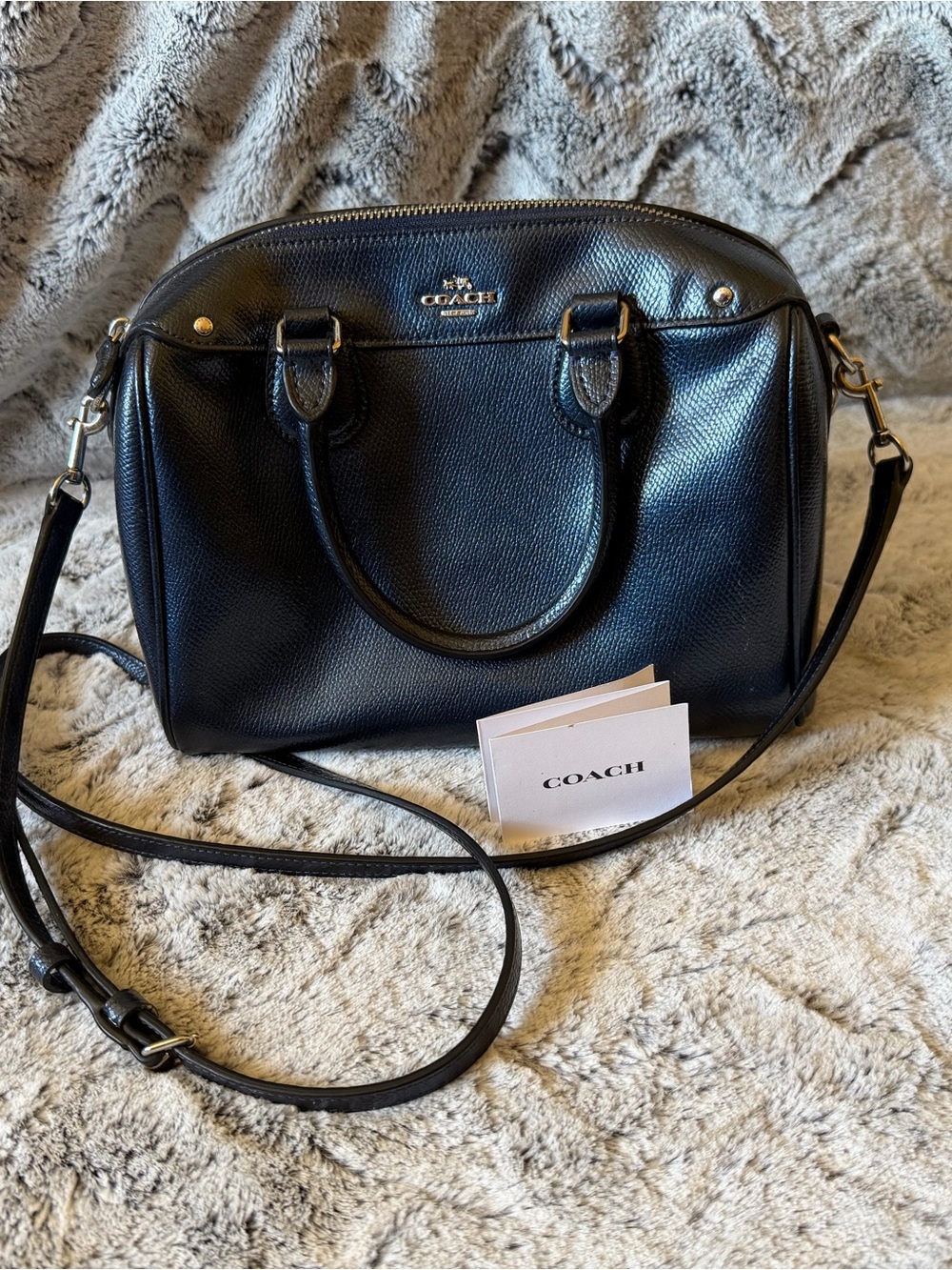 Coach Mini Bennet Navy Metallic Leather Crossbody Bag with Removable Strap